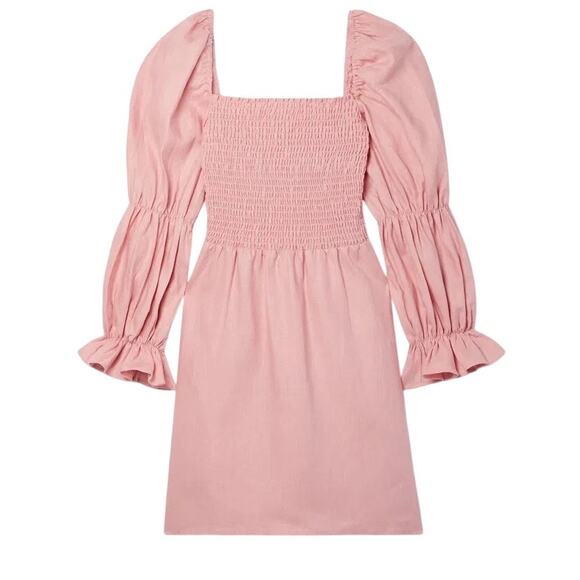 NWT Reformation Zoya Smocked Linen Mini Dress - Pink - XL - Picture 8 of 14